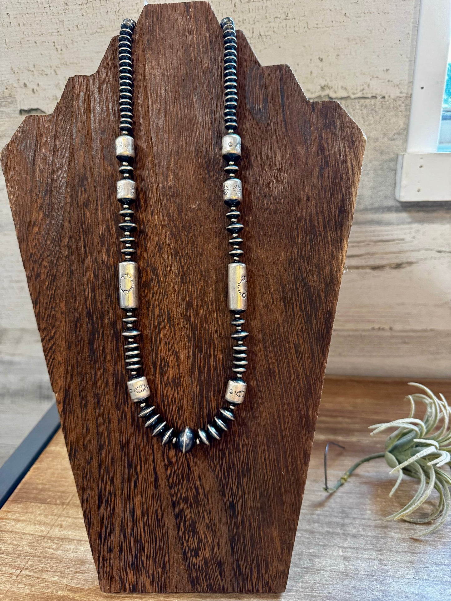 Sterling silver pearls - 20 inch with barrel beads