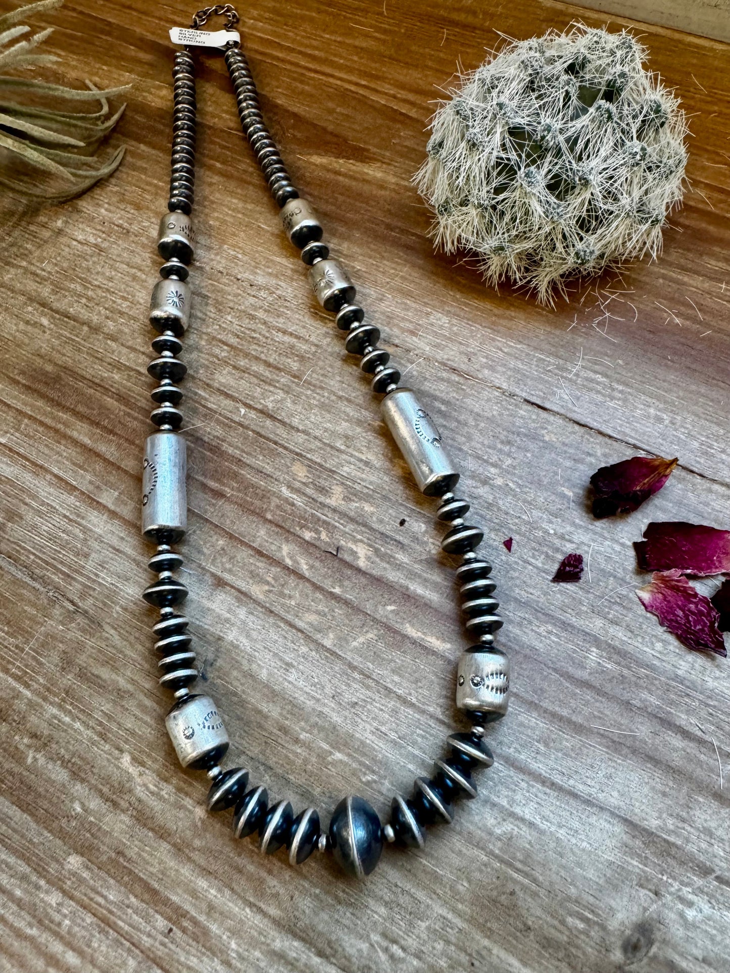 Sterling silver pearls - 20 inch with barrel beads