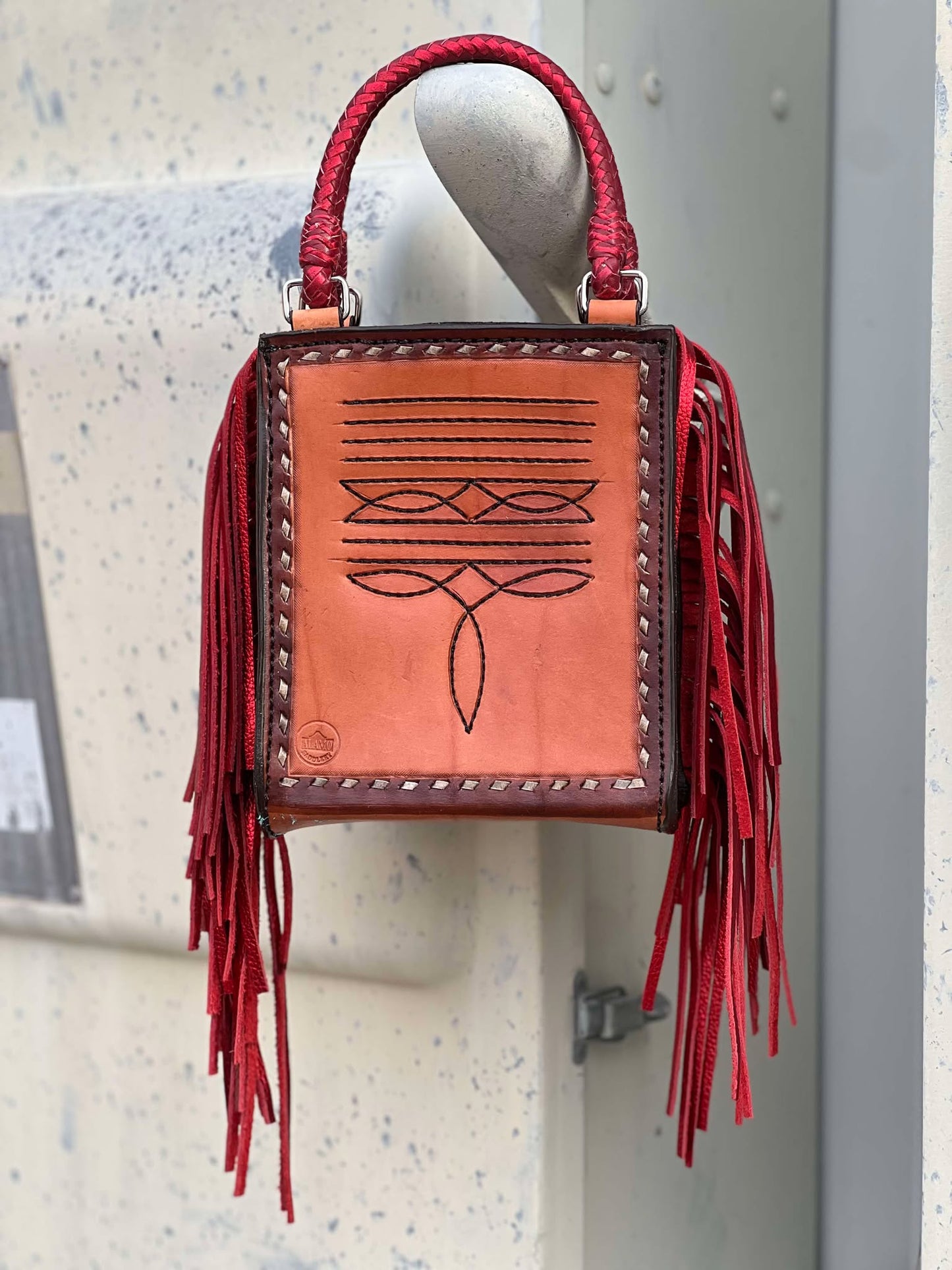Card Handbag- Red Bronc Rider FRINGE