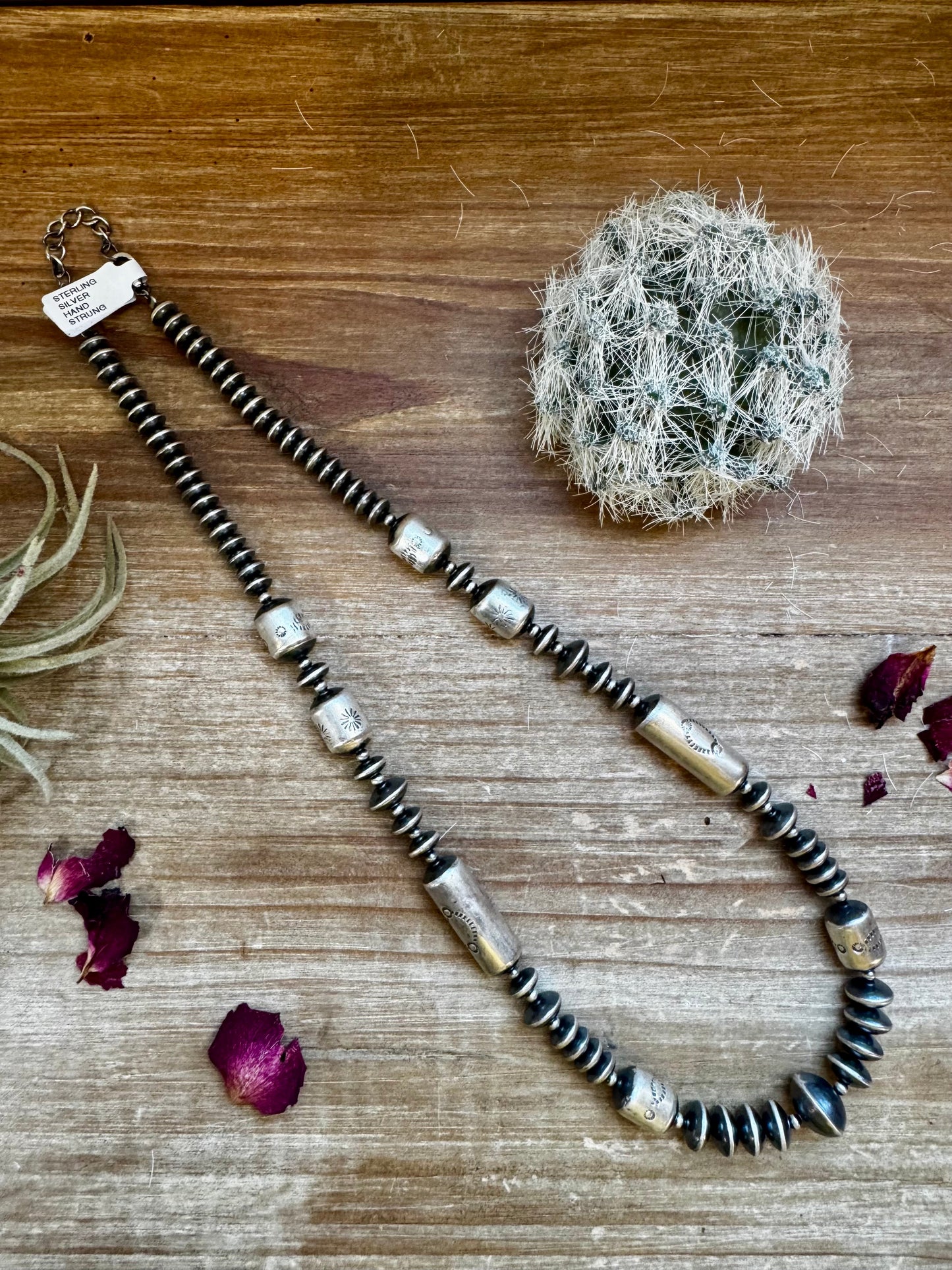 Sterling silver pearls - 20 inch with barrel beads