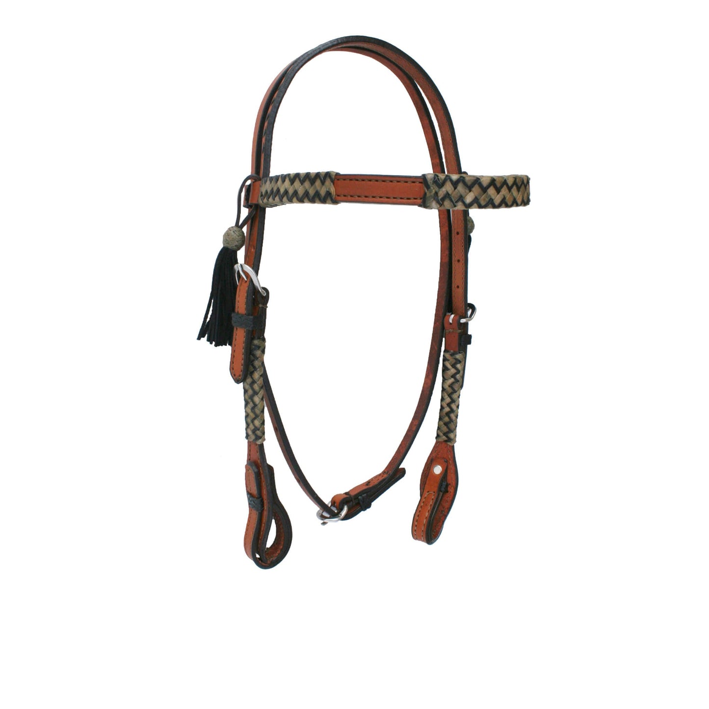 2015-CHE 1/2" Straight broadband headstall toast leather rawhide braiding with tassels