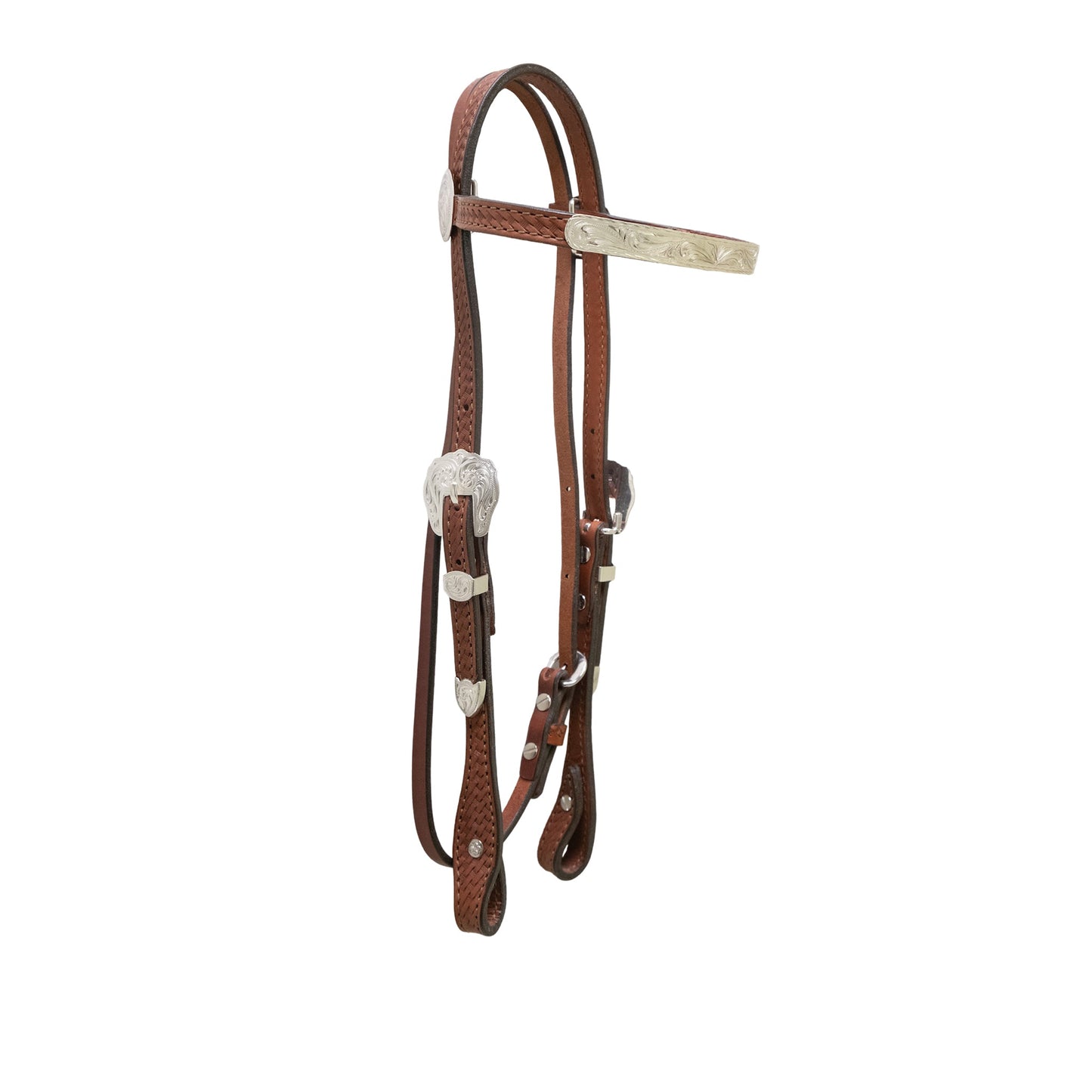2015-TKS 1/2" Straight broadband headstall toast leather basket tooled with silver