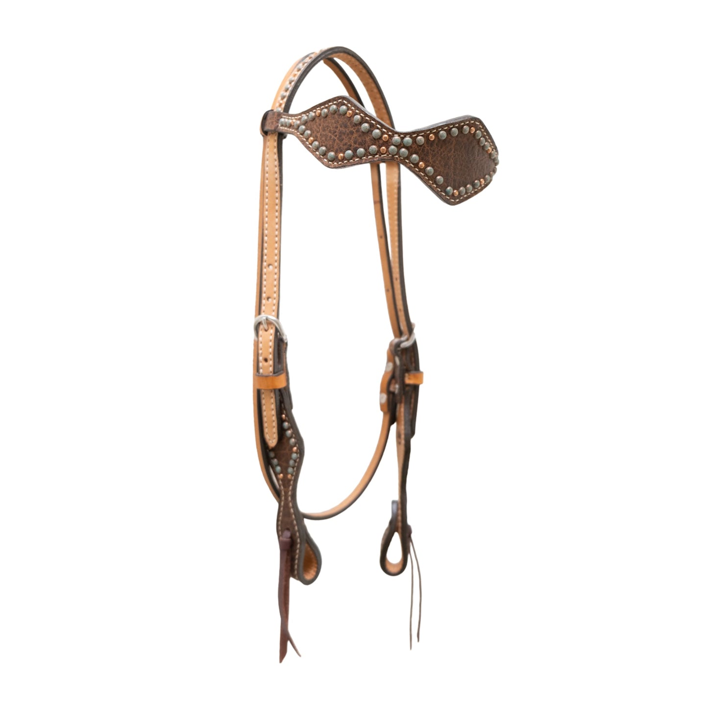 2046-RW 2-1/2" Diamond browband headstall rough out golden leather redwood elephant overlay with spots