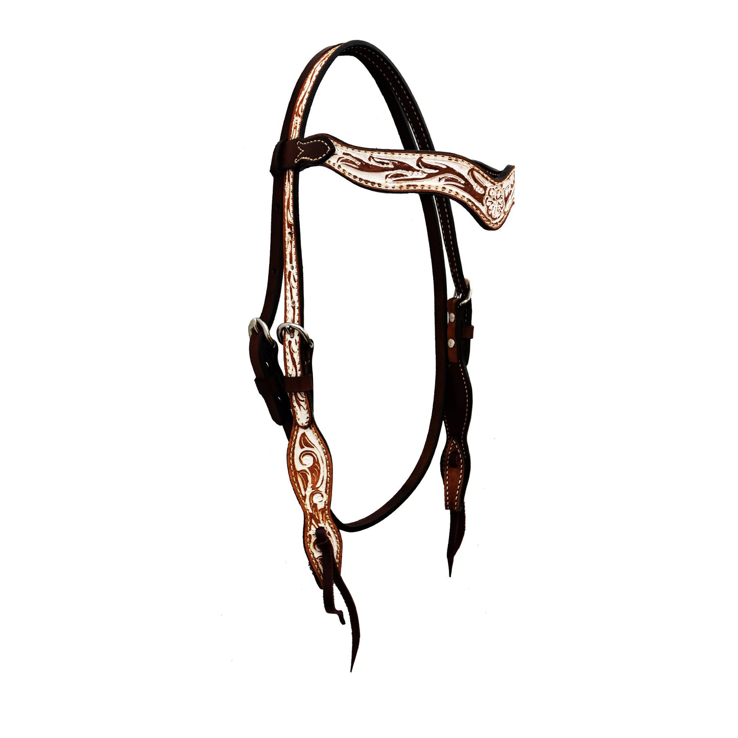 2117-IRO 1-1/2" Wave browband headstall rough out chocolate leather floral tooled with background paint