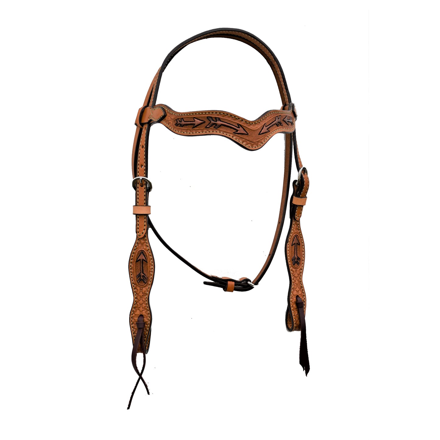 2117-RA 1-1/2" Wave browband headstall golden leather geo/basket cross tooling with copper painted arrows