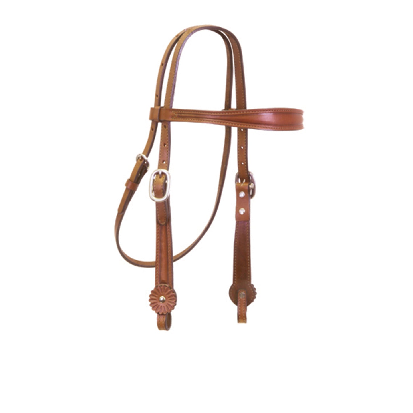 2708-TO 1-1/4" Pony contour browband headstall toast leather outline tooling with brown stitching