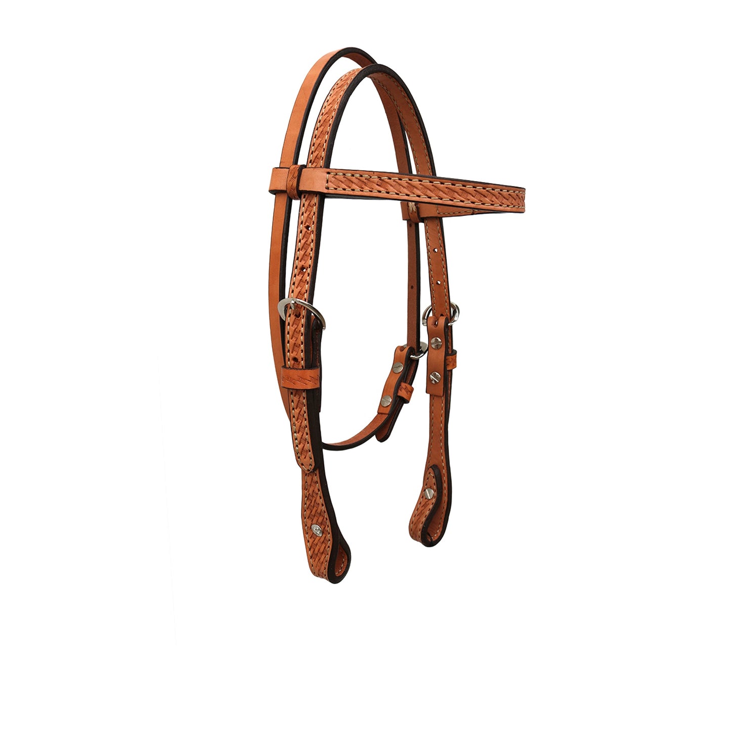 2715-K 1/2" Pony straight browband headstall golden leather basket tooled
