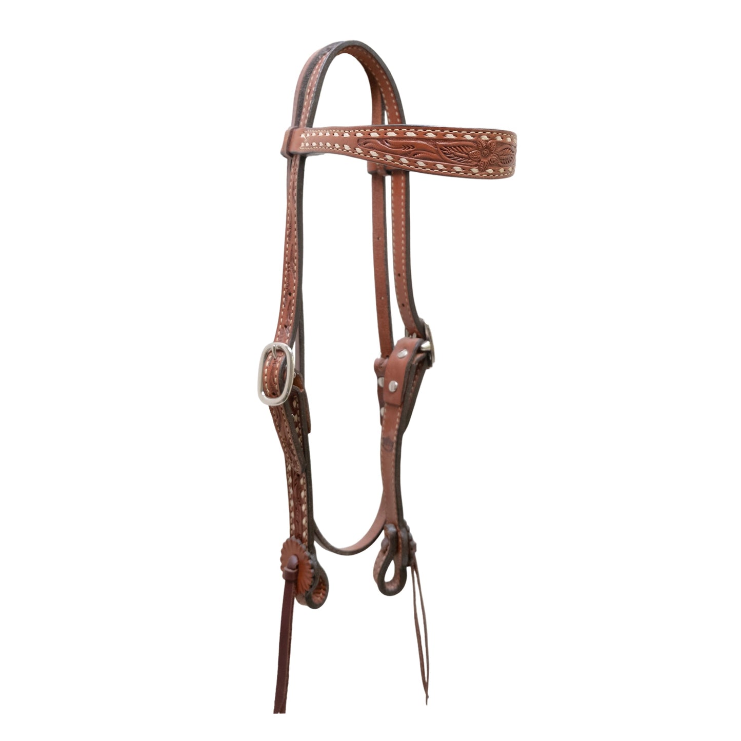2800-AB 1-1/2" Contour browband headstall toast leather AA tooling with buckstitch