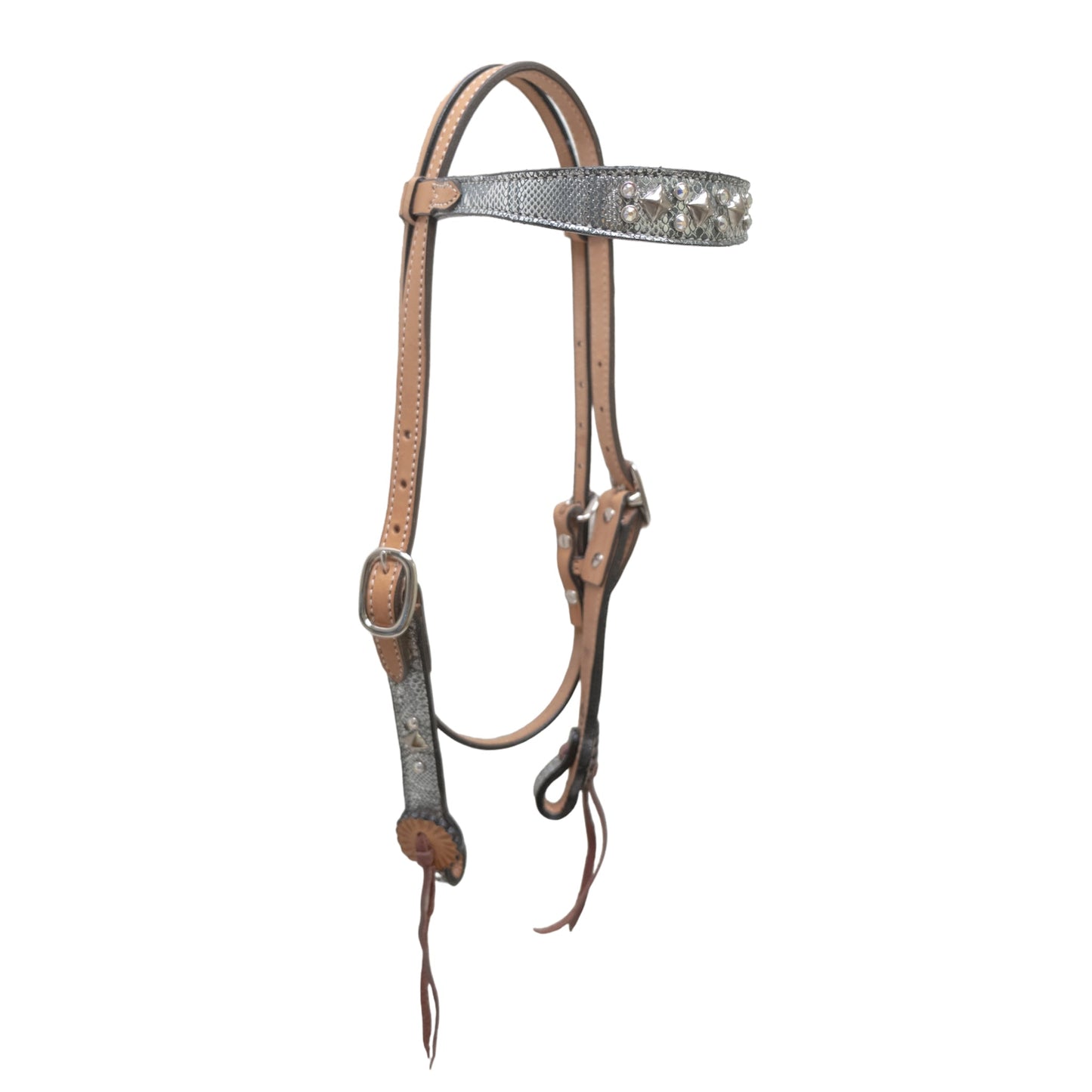 2800-GPS 1-1/2" Contour browband headstall golden leather silver python overlay with crystals and spots