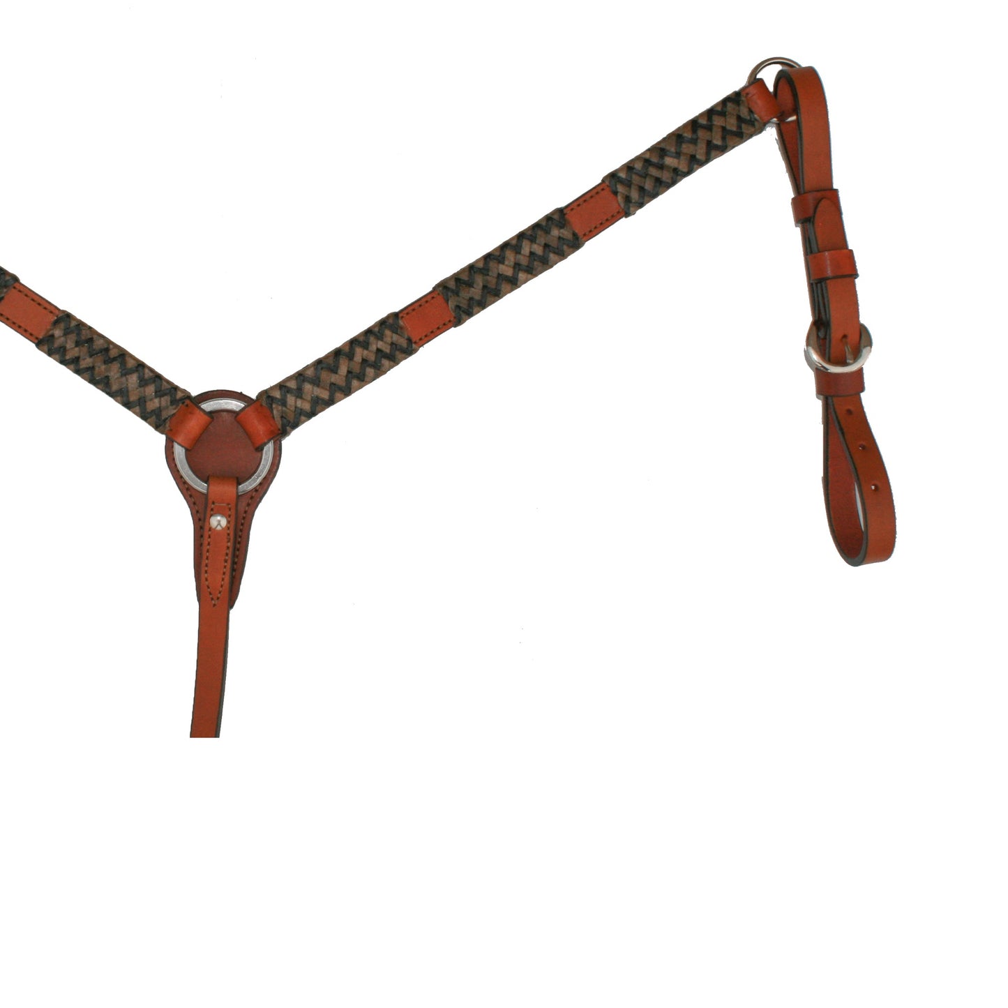 3014-CHE 1" Breast collar toast leather natural and black rawhide braiding