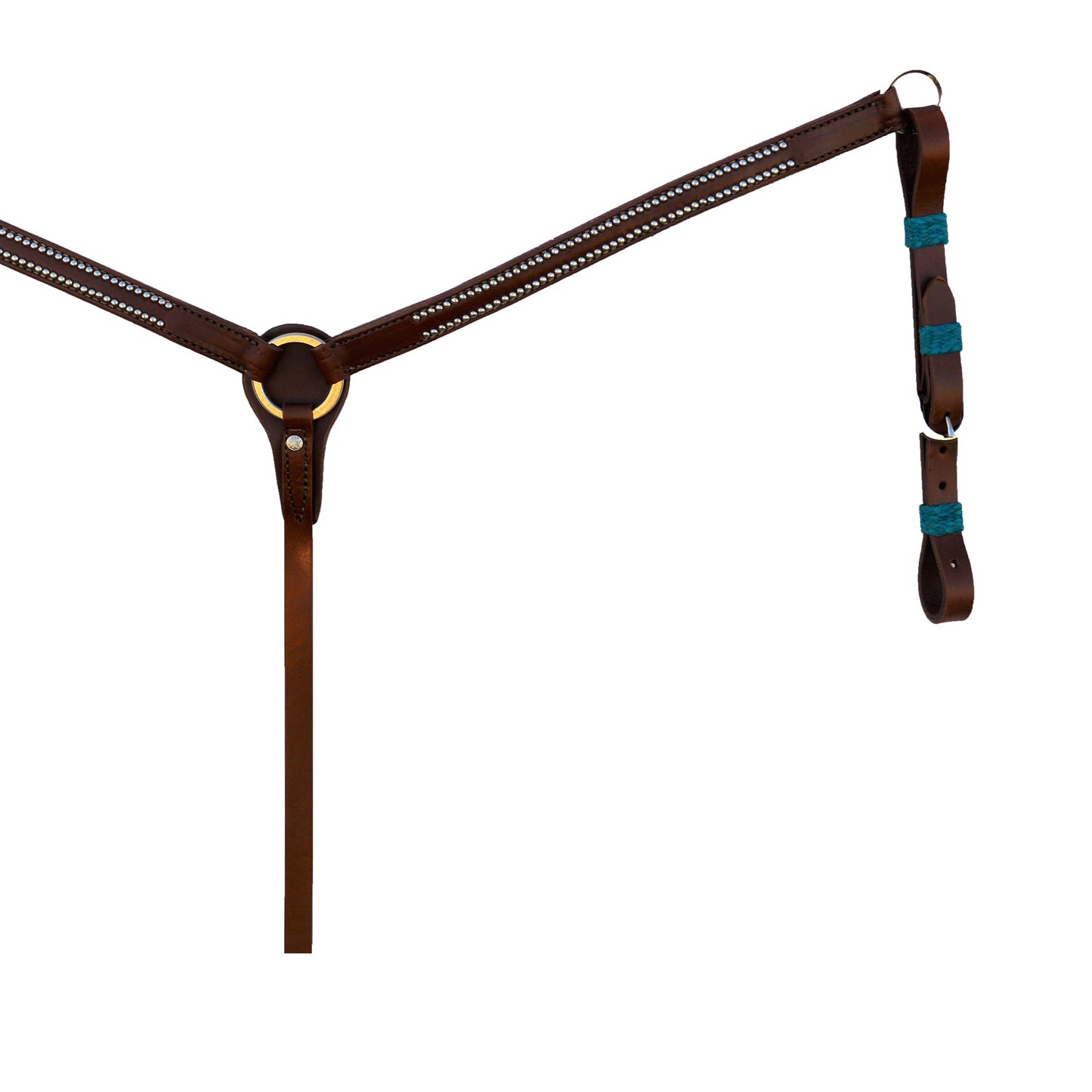 3014-HTP 1" Breast collar heavy oiled harness leather with teal rawhide loops and spots
