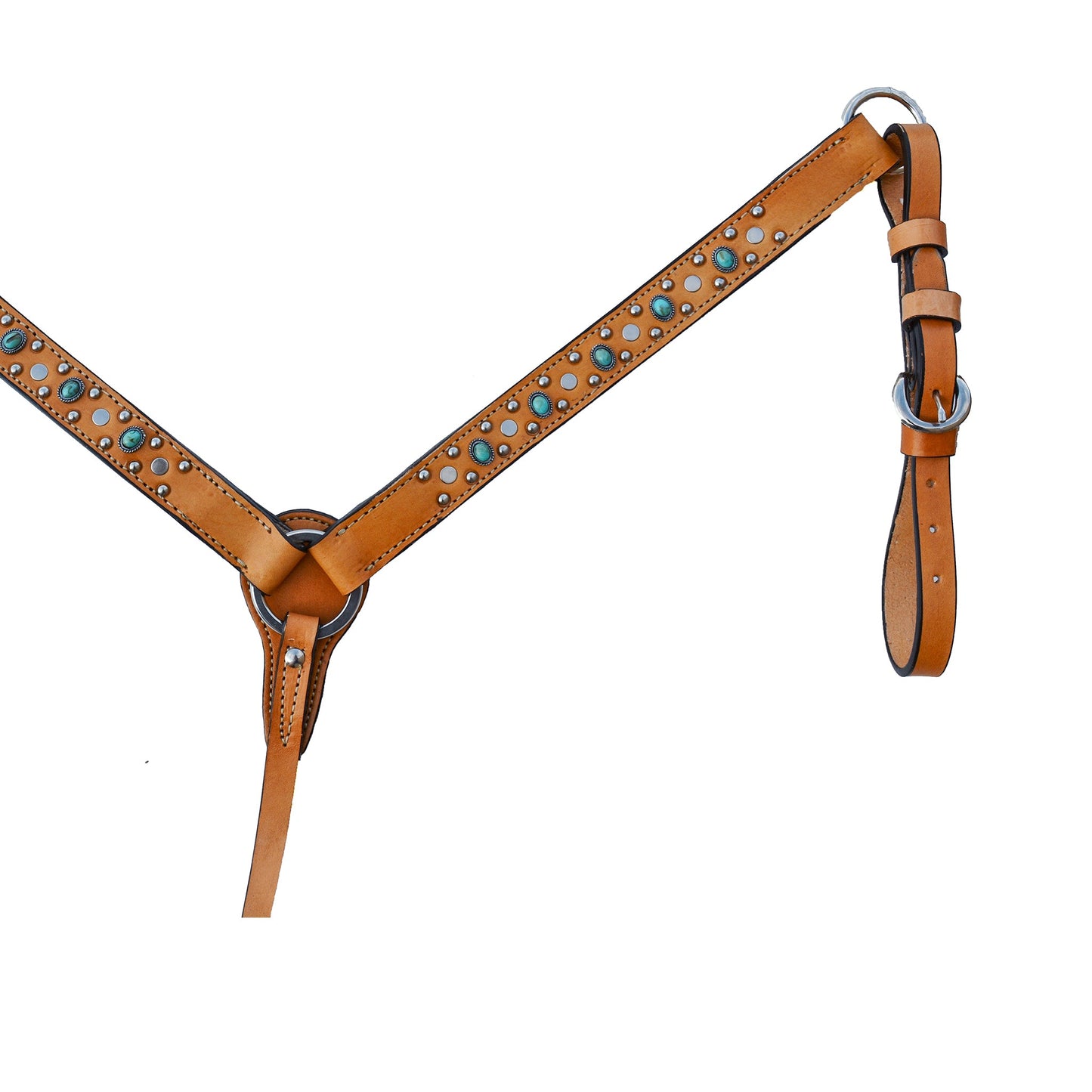 3014-P5 1-1/2" Breast collar rough out golden leather with stones and spots