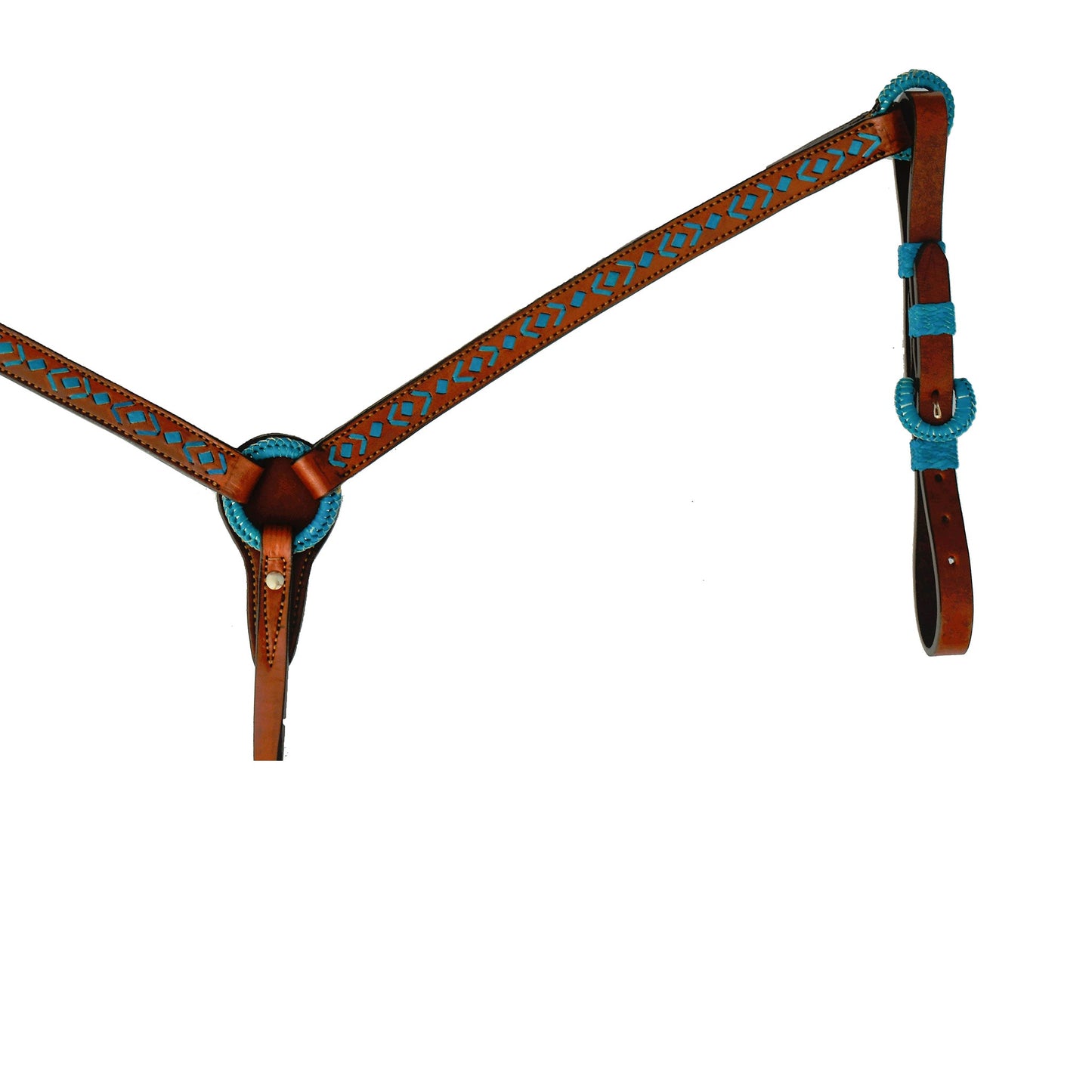 3014-TT 1" Breast collar toast leather turquoise rawhide southwest design with Spanish lace hardware rawhide loops