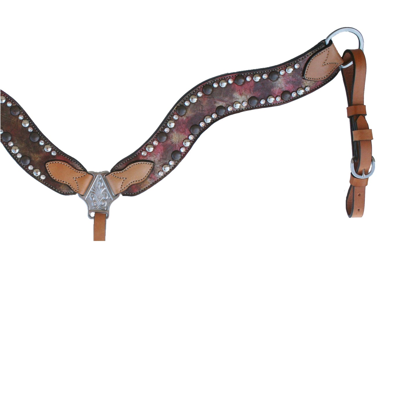 3017-CC 2-1/2" Wave breast collar golden leather vintage metallic rose dust overlay with crystals and spots