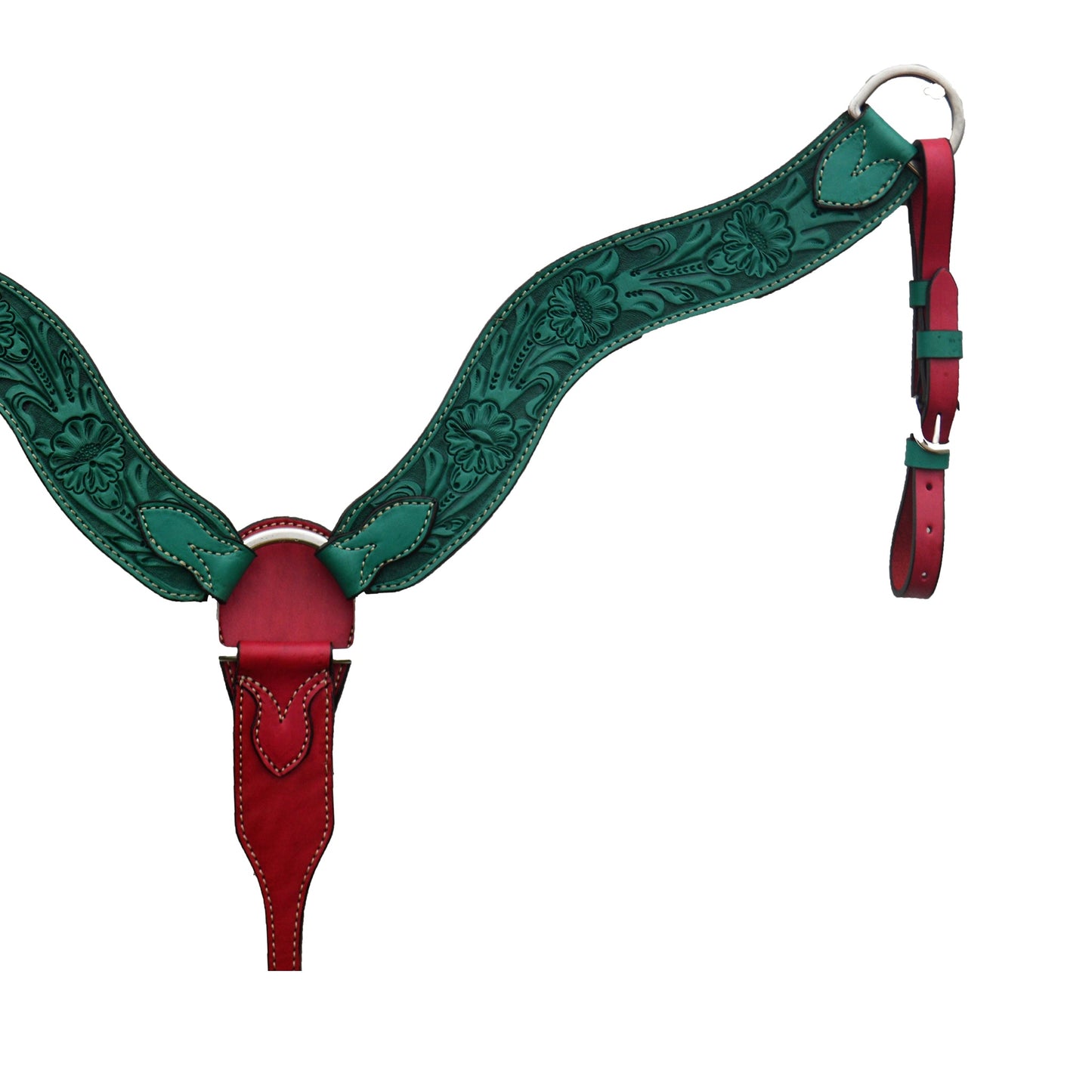 3017-DPT 2-1/2" Wave breast collar pink and turquoise drum dyed leather floral tooled