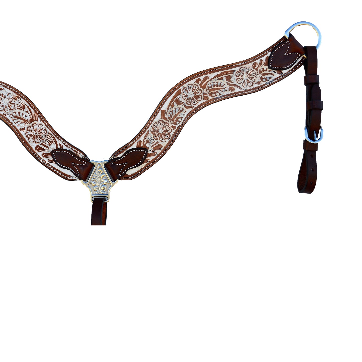 3017-IRO 2-1/2" Wave breast collar rough out chocolate leather floral tooled with background paint