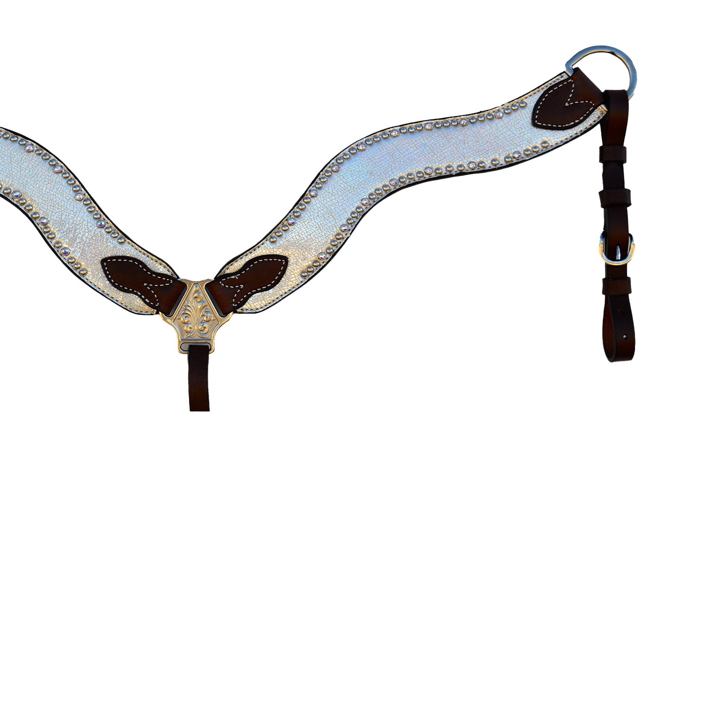 3017-J8 2-1/2" Wave breast collar chocolate leather holographic overlay with crystals and spots