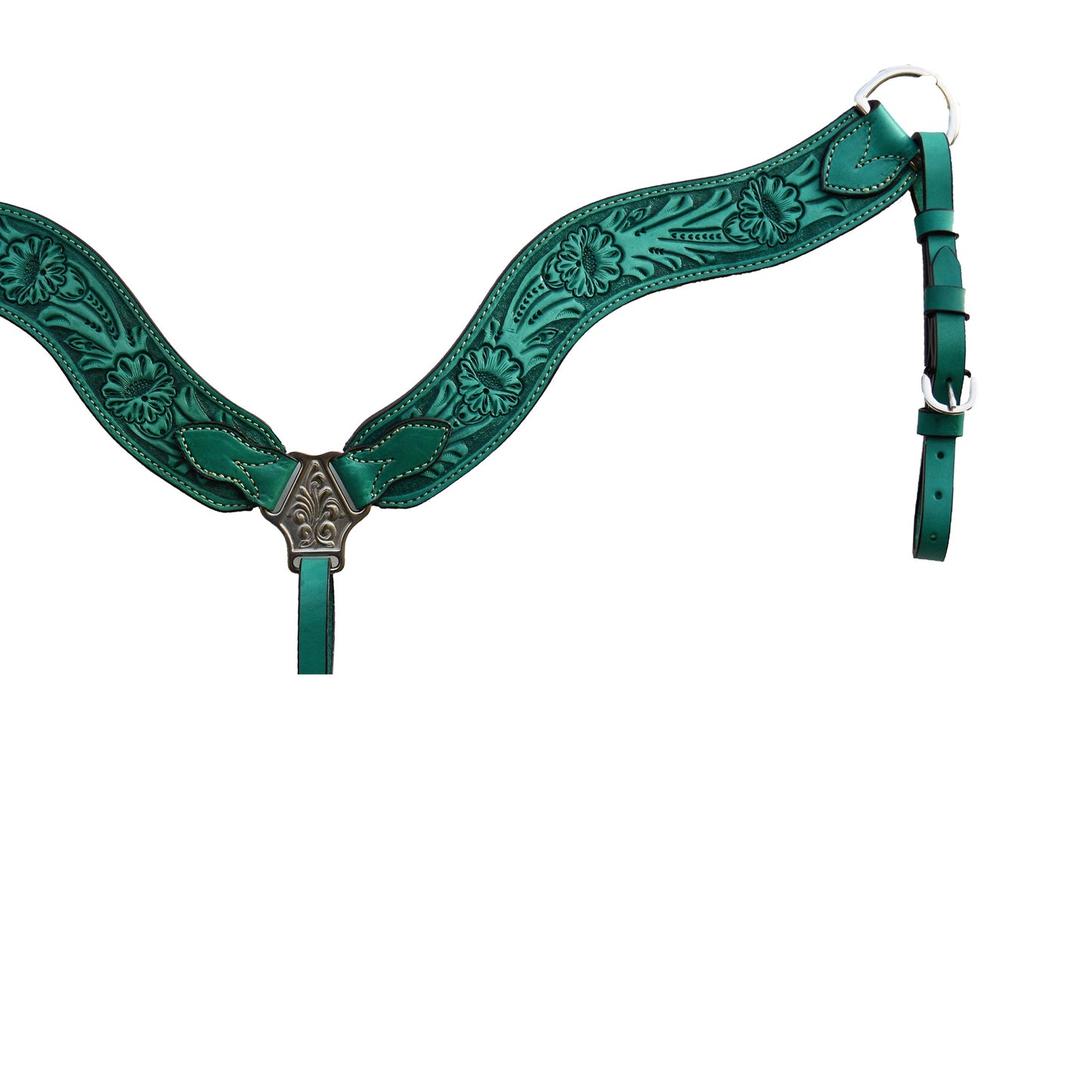 3017-QS 2-1/2" Wave breast collar rough out turquoise leather floral tooled