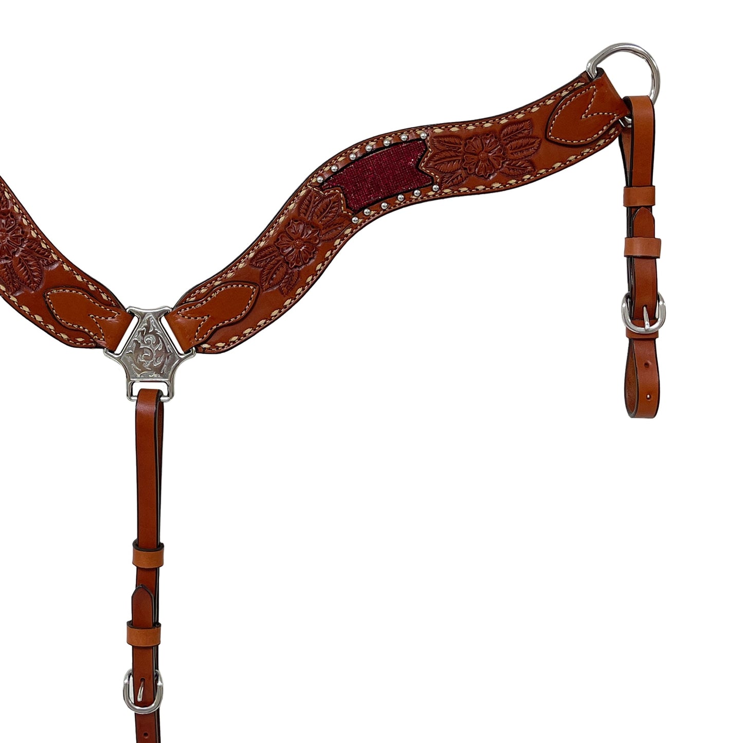 3017-RUBYROSE 2-1/2" Wave breast collar toast leather ruby rose inlay with buckstitch