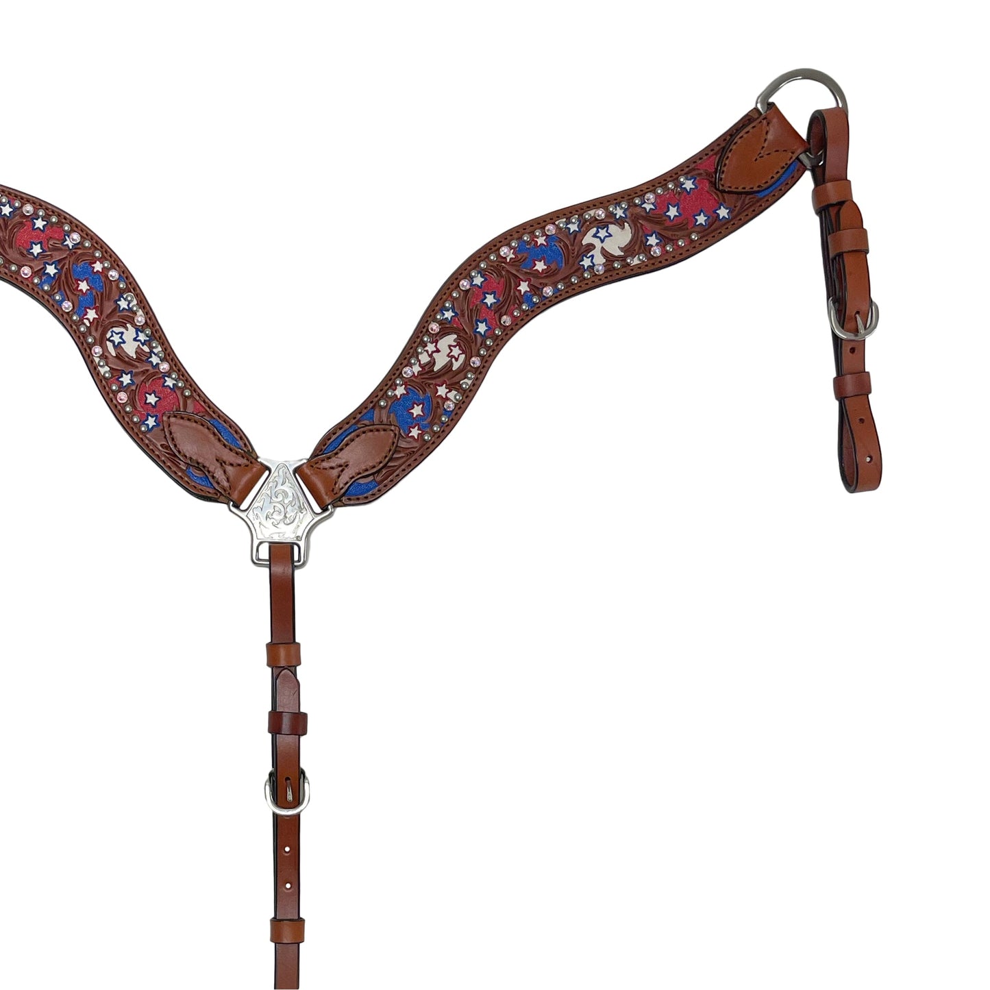 3017-USAJ 2-1/2" Wave breast collar toast leather combo AA/star tooling with background paint, crystals, and spots