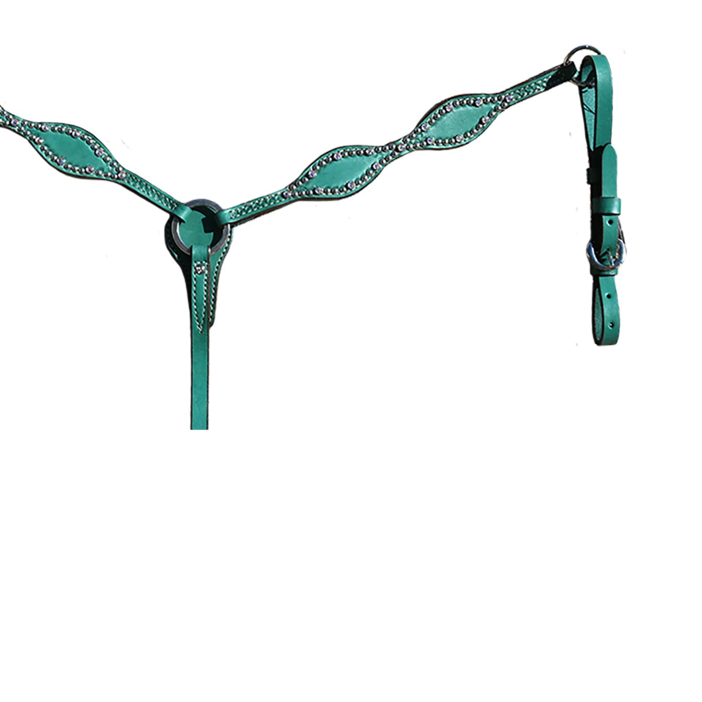 3065-JQ 2" Scalloped breast collar turquoise leather with crystals and spots