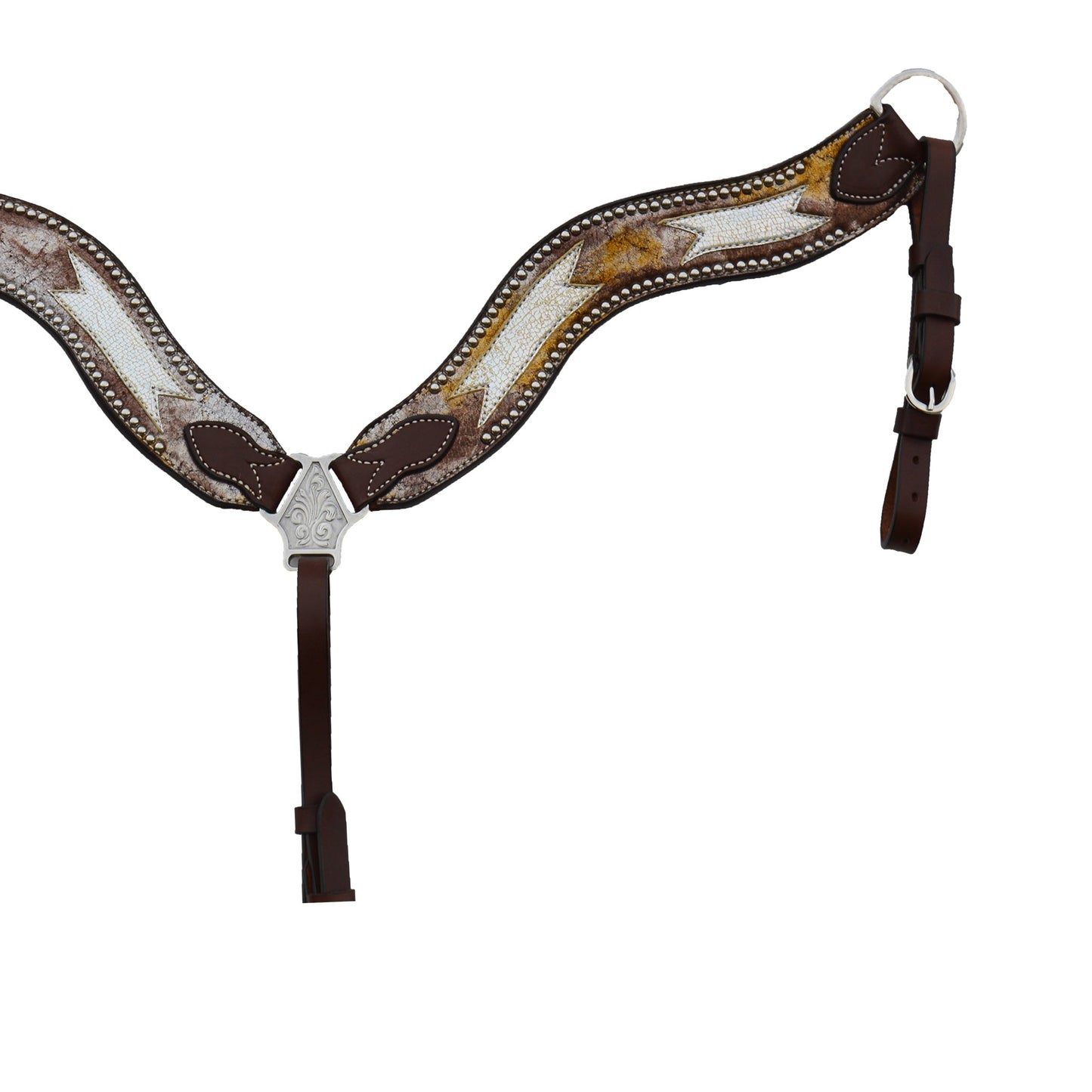 3217-C8 2-1/2" Wave breast collar chocolate leather vintage metallic and holographic overlay with spots