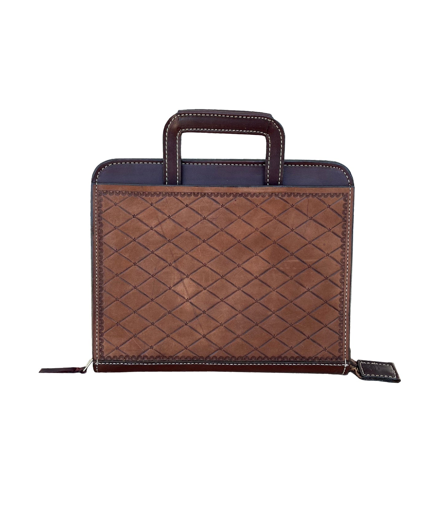 Cowboy Briefcase rough out chocolate leather quilt tooling