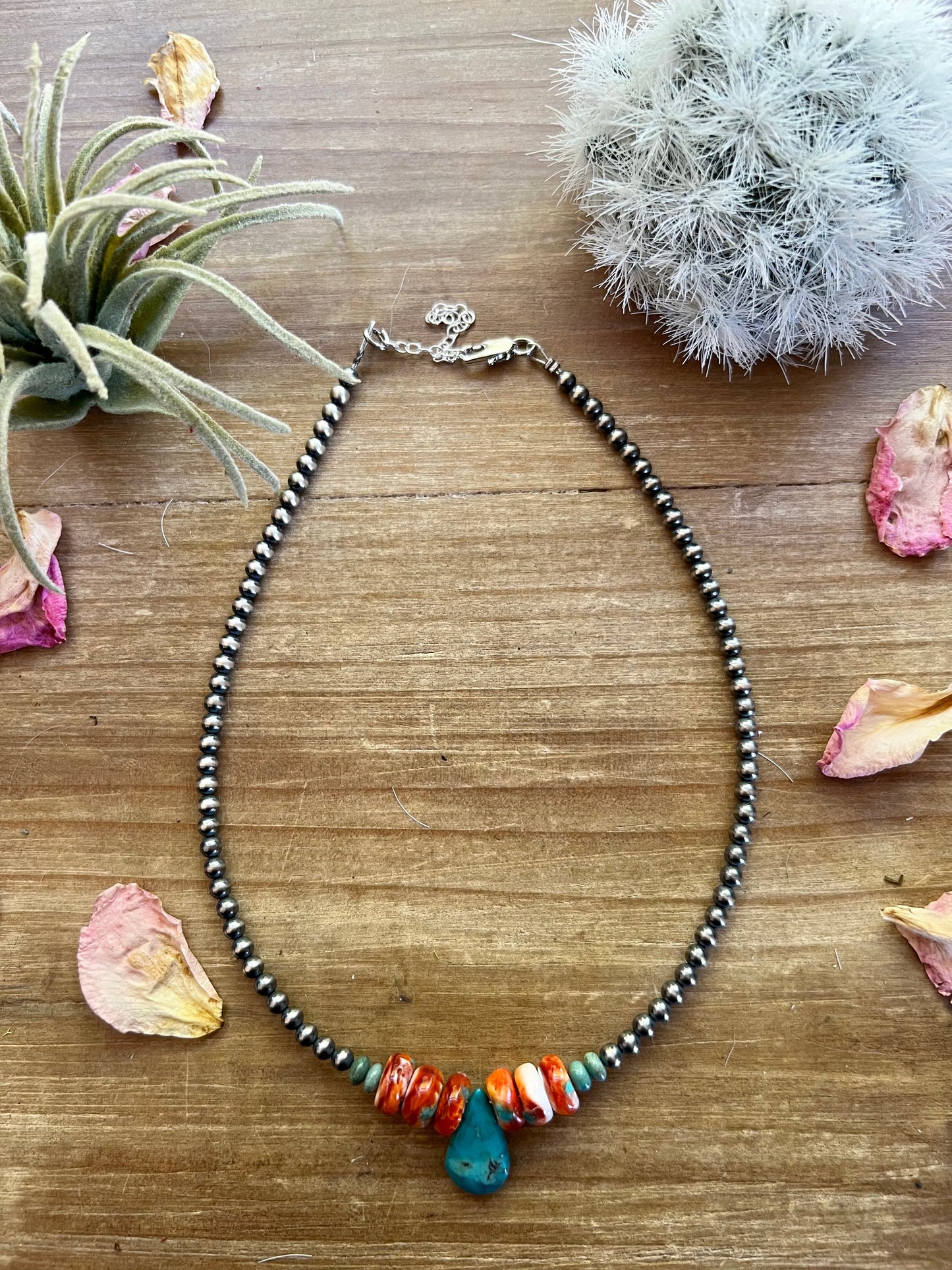 Turquoise Teardrop sterling silver pearls choker -