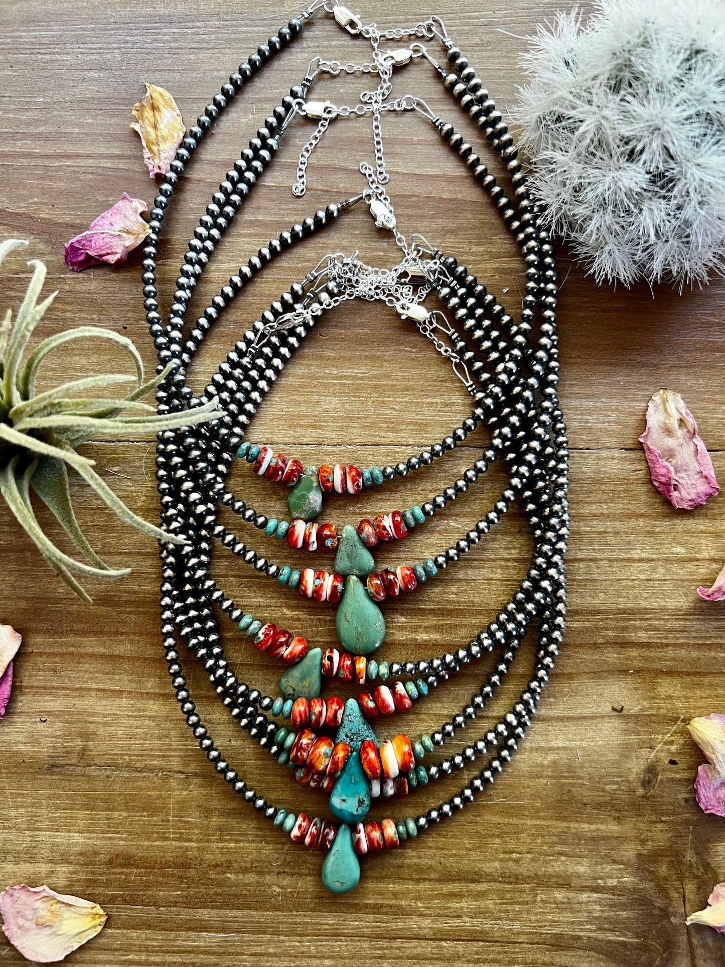 Turquoise Teardrop sterling silver pearls choker -