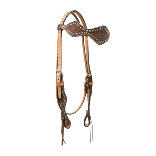 2046-RW 2-1/2" Diamond browband headstall rough out golden leather redwood elephant overlay with spots