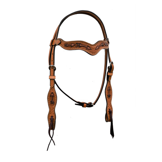 2117-RA 1-1/2" Wave browband headstall golden leather geo/basket cross tooling with copper painted arrows