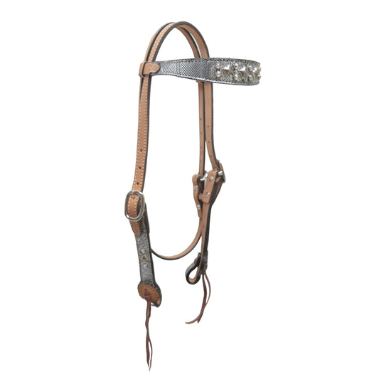 2800-GPS 1-1/2" Contour browband headstall golden leather silver python overlay with crystals and spots