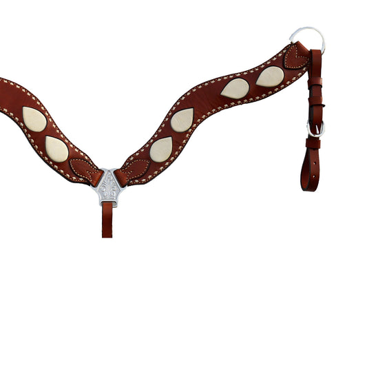 3017-BI 2-1/2" Wave breast collar toast leather white inlay teardrop with buckstitch