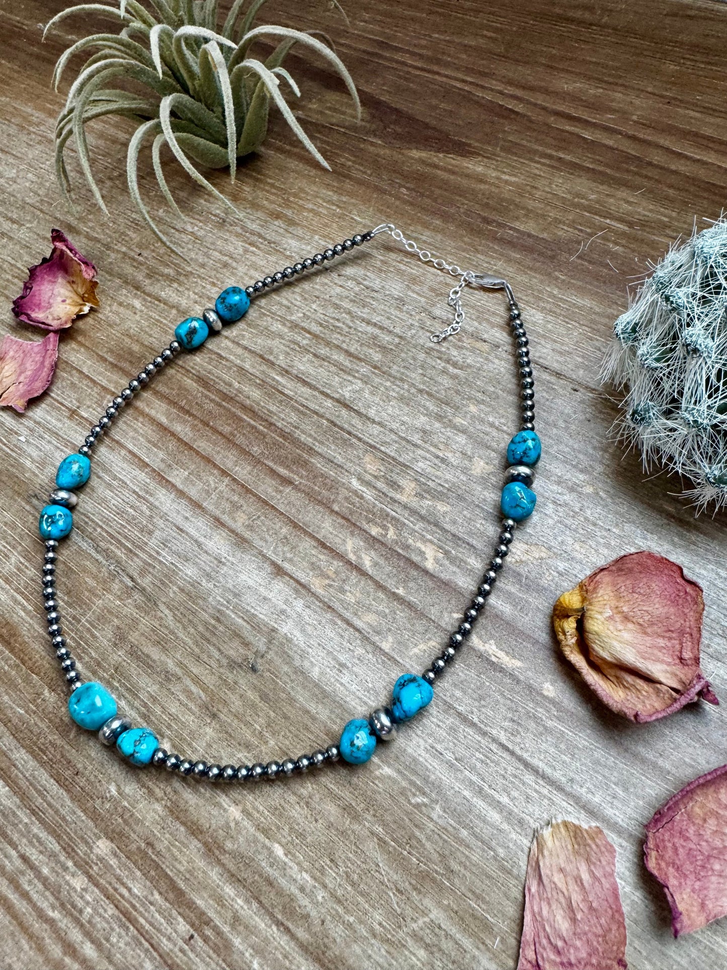 3 mm sterling silver pearls choker - Blue Turquoise