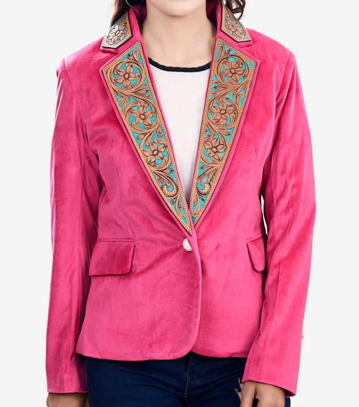Hot Pink Tooled Leather Blazer