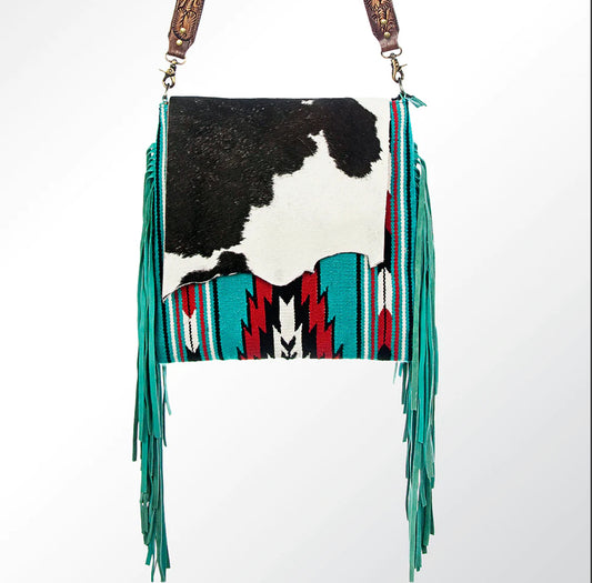 Aztec & Cowhide Fringe Messenger Bag