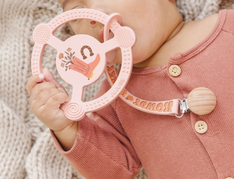 Howdy Bloomin' Boot Silicone Teether Ring with Detachable Clip