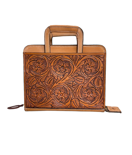 Cowboy Briefcase golden wild rose tooling with an antique finish