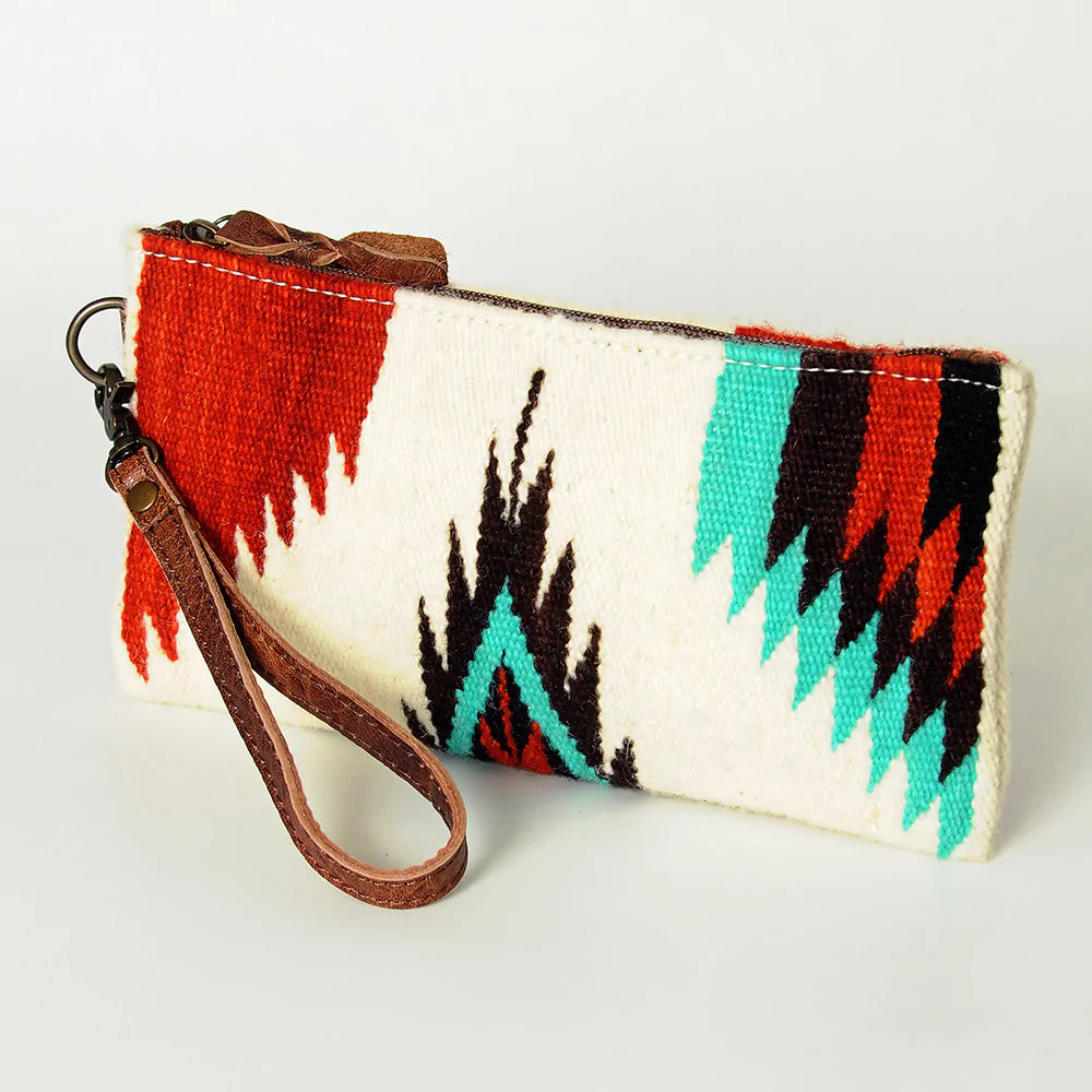Red & Turquoise Aztec Wristlet Bag