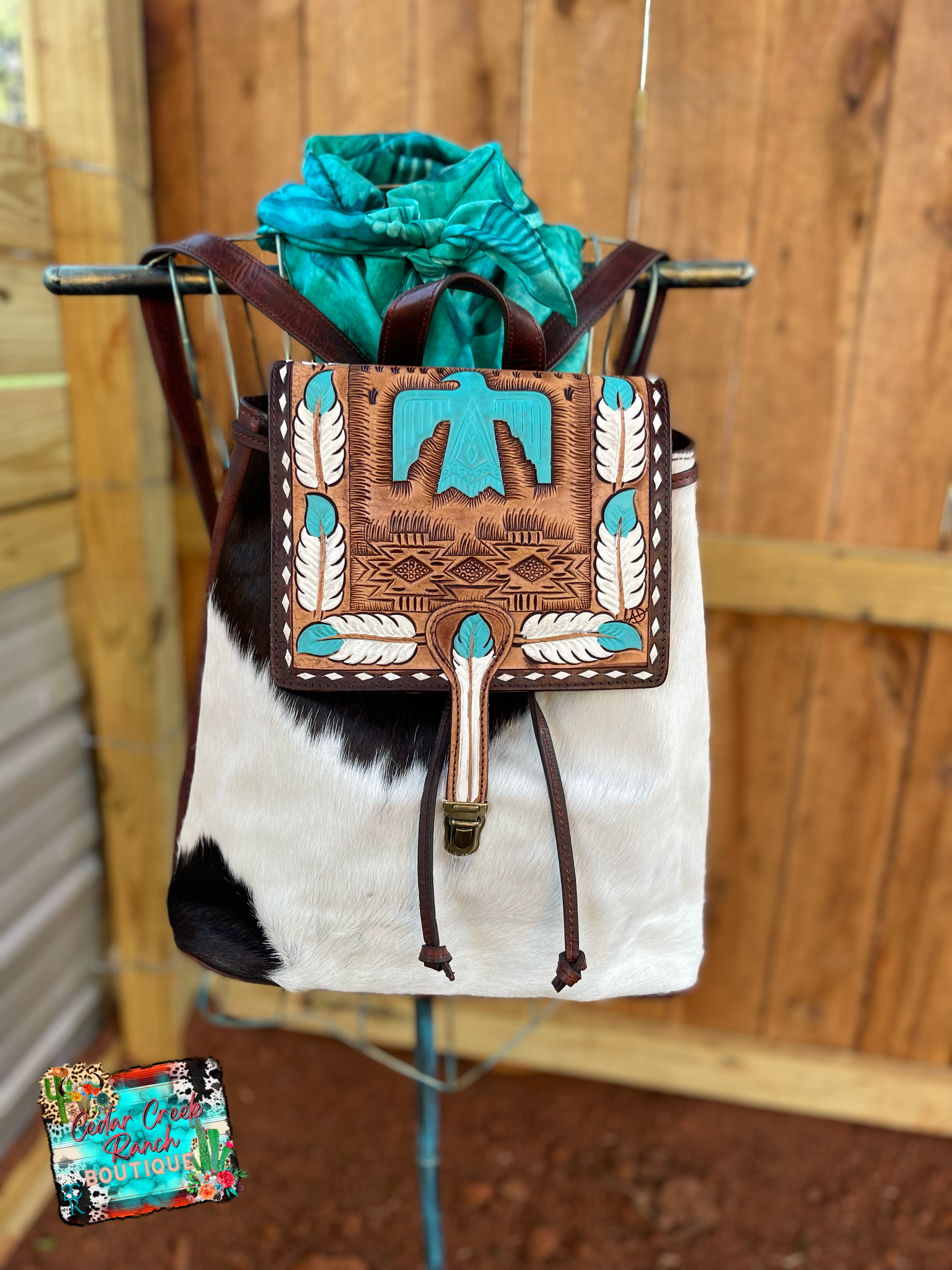 Brindle Cowhide With Turquoise Rivets And Swarovski Crystals Handbag -  Forever Treasures Boutique